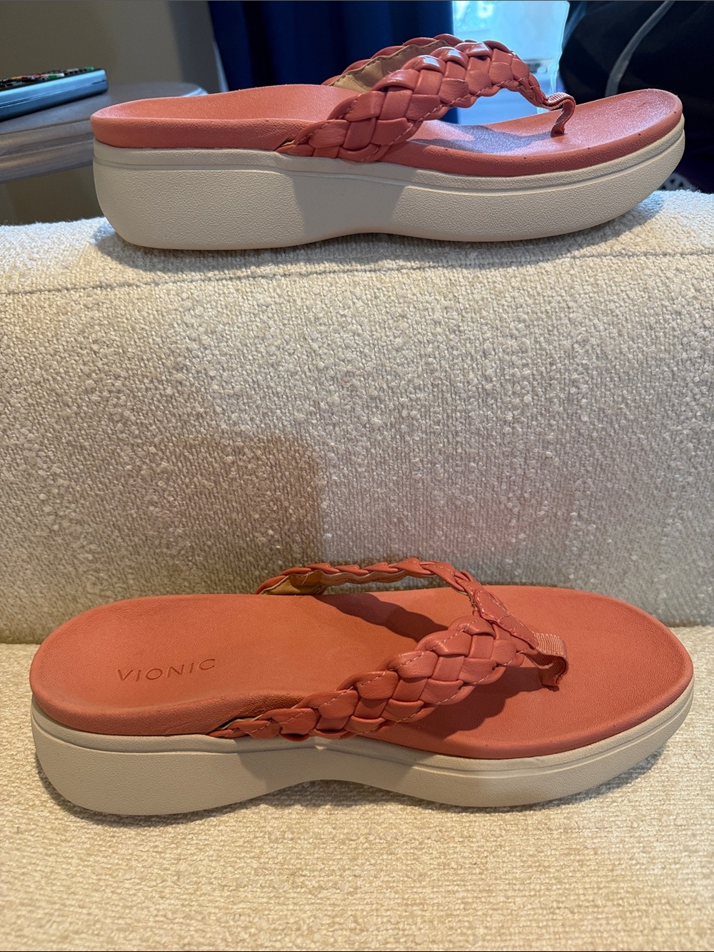 Vionic Braided Coral Platform Flip Flops - Picture 4 of 6